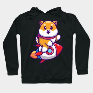 Cute shiba inu dog riding rocket cartoon Hoodie